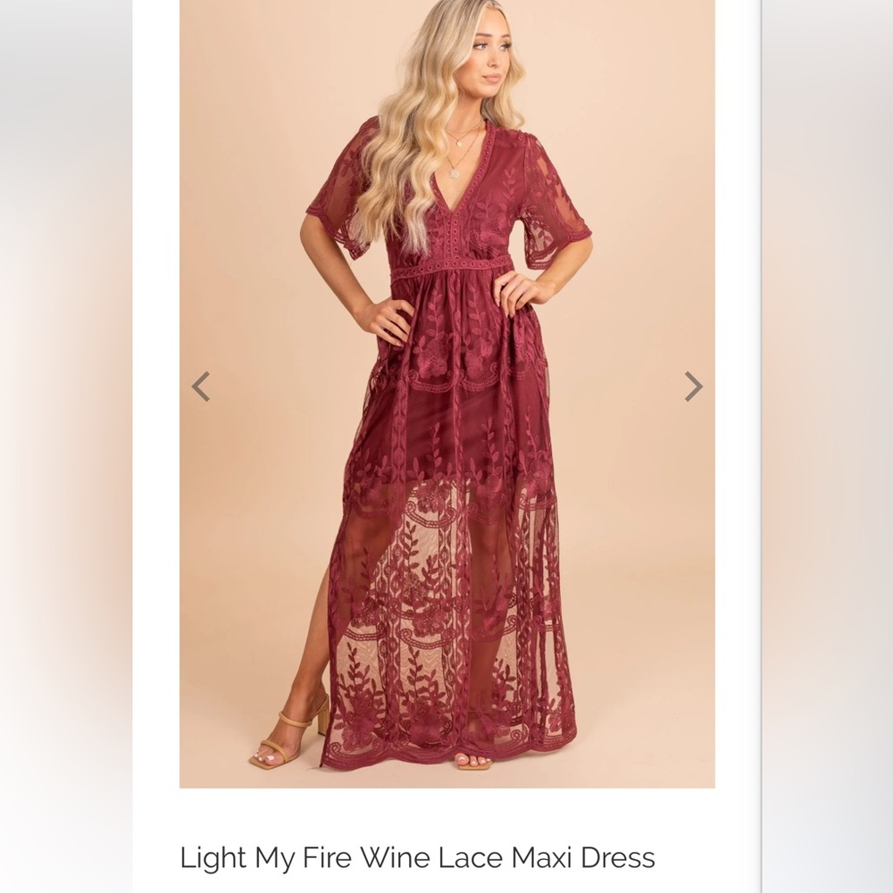 NWOT- Light My Fire Wine Lace Maxi Dress